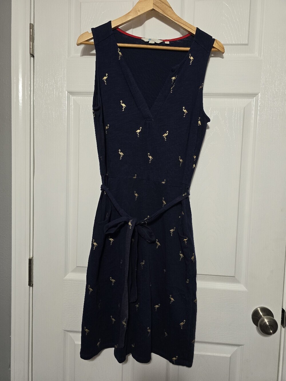 Boden Navy Mini Dress with Gold Flamingo Print Size 6